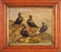 Oil on panel landscape with pigeons
