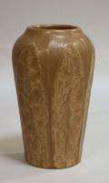 Hampshire Pottery Matte Brown Drip Glazed Leaf and Bud Decorated Vase