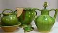Four French Green Glazed Ceramic Items