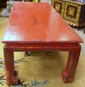 Large Chinese Red Painted Low Table together with two Asian side chairs