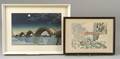 Two Framed Japanese Woodblock Prints Depicting Bridges