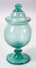 Light Aqua FreeBlown Glass Sugar Bowl