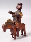 Carved Wood and Leather Folk Art Horse and Rider