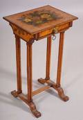 Federal Diminutive Painted and Decorated Birdseye Maple Work Table