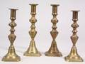 Two Pairs of Brass Pushup Candlesticks