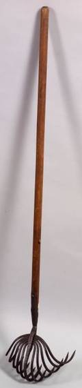 Cast Iron and Wood Clam Rake