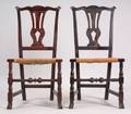 Pair Chippendale Style Brown Stained Birch Spanish Foot Side Chairs
