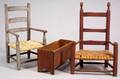 Childs Sixboard Chest and Two Slat Back Childs Armchairs