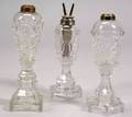 Three Colorless Pressed Glass Whale Oil Lamps