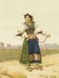 Filippo Indoni Italian 18421908 Peasant Girl with Sickle