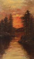 American School 19th Century Sunset Over the River
