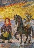 David Burliuk RussianAmerican 18821967 Peasant Woman with Horse