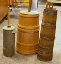 Two Wooden Barrel Churns and a Tin Churn
