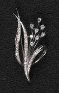 18K white gold and diamond sprig brooch