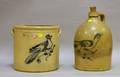 Haxton Ottman  Co Cobalt Bird on a Branch Decorated TwoGallon Stoneware Crock and a Similarly Decorated Jug