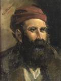 Continental School 19th Century Portrait of a Bearded Man in a Red Hat