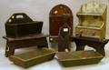 Four Painted Wooden Candle Boxes Two Cutlery Trays and Two Painted Wooden Crickets
