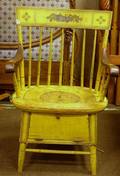 Yellow Painted and Stencil Decorated Commode Armchair