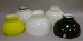 Two Cased Glass Lamp Shades and Three White Glass Lamp Shades