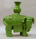 Chinese Green Glazed Ceramic Elephant Figural with Vase