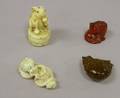 Four Japanese Carved Ivory and Wood Netsuke