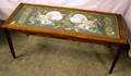 Federalstyle Birdseye Maple Veneer Coffee Table with Inset Needlepoint Turkeys Scenic Panel