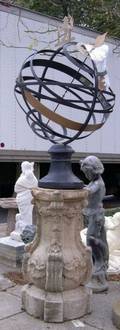 Painted Iron Celestial Sphere on Cast Stone Pedestal Base