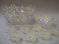 Libbey Colorless Cut Glass Punchbowl and a Set of Seven Libbey Punch Cups with a Bowl