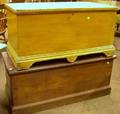 Yellow Painted Dovetail Constructed SixBoard Chest and a Pine Blanket Box