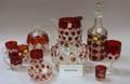 Approximately Sixtythree Pieces of Ruby Block Pattern Glass Tableware