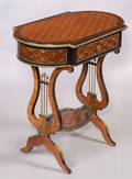 Louis XVXVI Style Tulipwood and Ebony Parquetry Inlaid Ormolumounted Work Table