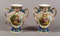 Pair Continental Hand Painted Porcelain Vases