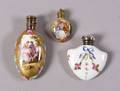 Three Small Enamel Decorated Porcelain Scent Flasks