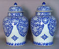 Pair contemporary Chinese porcelain covered jars