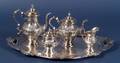 Gorham Hand Chased Sterling Four Piece Tea and Coffee Service with Plated Tray