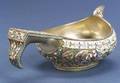 Russian Goldwashed Silver Enamel Kovsh