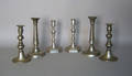 Three pairs pewter candlesticks