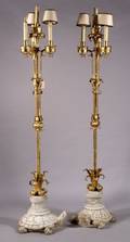 Pair of Renaissancestyle Gilt Metal and Figural Marble Four Light Hall Torchieres