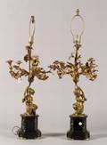 Pair of Louis XVIstyle Figural Gilt Bronze and Marble Six Light Candelabra