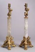 Pair of Louis XVI Style Ormolu and Rock Crystal Lamps