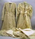 Two Victorian Embroidered Silk Net and Linen Lace Dresses and a 1920s Silk Wedding Dress