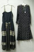 1920s LongSleeve Beaded Black Silk Net Party Dress and a Sleeveless Black Silk and Metallic Thread Lace Party 
