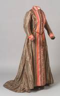 Victorian Ladys Brown and Red Plaid Silk Overcoat