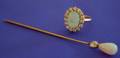 Opal and Diamond Stickpin and a 14kt Gold Diamond Framed Opal Ring