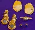 Two Pairs of ArtistDesigned Earrings a 14kt Gold and Pearl Brooch and a Pair of 14kt Gold Lapis Lazuli Earstuds