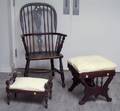 Blackpainted Windsor Elmwood Armchair a Renaissance Revival Walnut Stool and a TurnedMaple Footstoole2