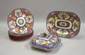 Tenpiece English Transfer and Handpainted Imari Palette Partial Staffordshire Tableware Set