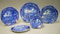 Five English Blue and White Transfer Decorated Staffordshire Plates