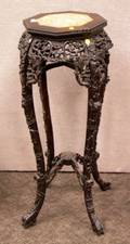 Chinese Marbleinset Carved Hardwood Stand