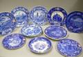 Ten Assorted English Blue and White Transfer Decorated Staffordshire Plates